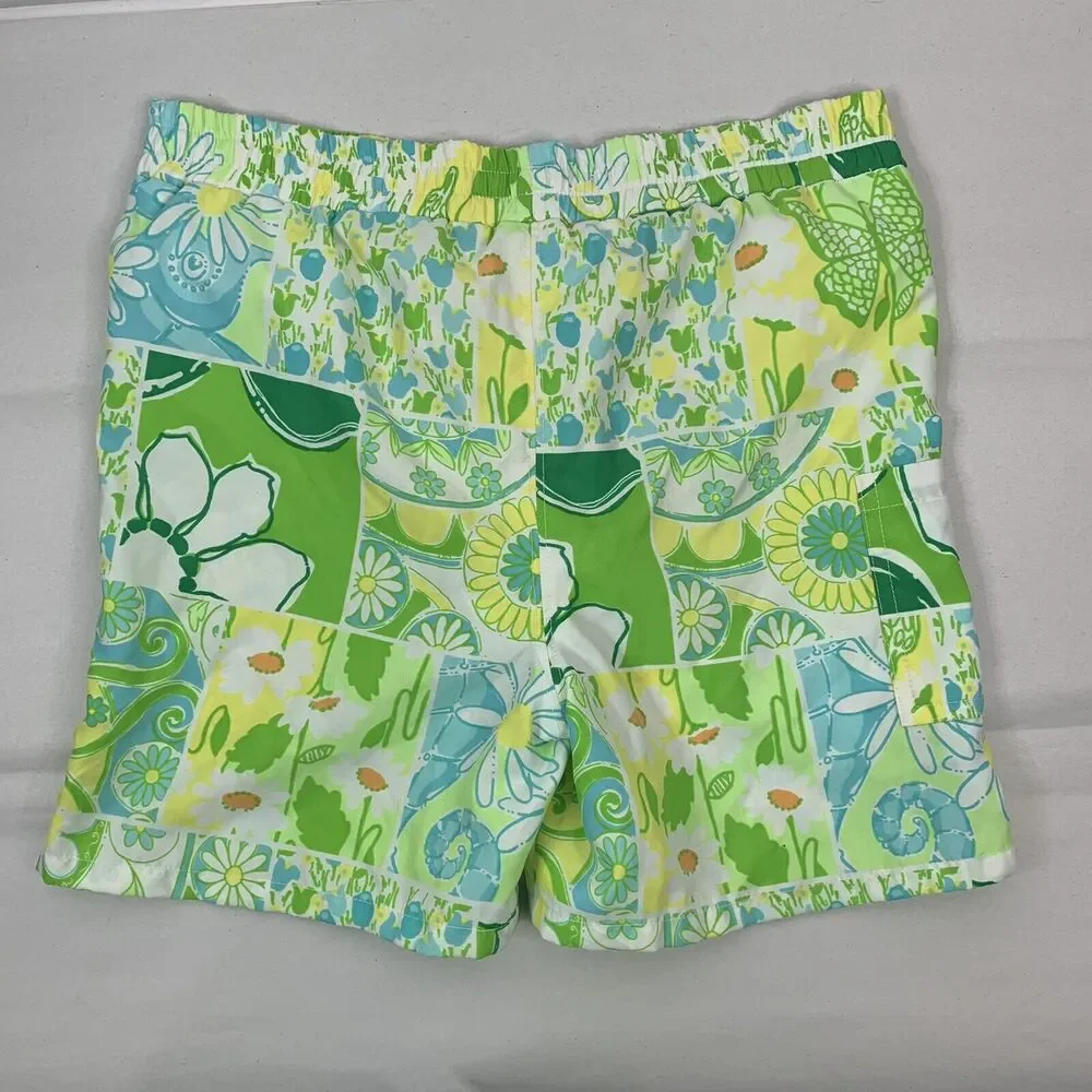 Vintage Lilly Pulitzer Boys Sz M 6/6X Swim Trunks 90s Green‎ Floral Bathing Suit